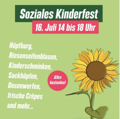 Plakat für soziales Kinderfest am 16. Juli